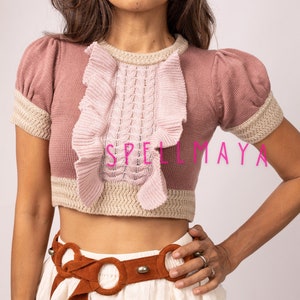 Boho 4 colors Wool Crop Top,Boho Wool Blouse,Pink wool Top,Women's wool top Rose color,Baby pink blouse,Yard Mini Top,Wool ruffled blouse.