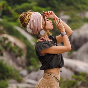 Women's Cap Crop Top Black / Natural Cotton /Boho Top