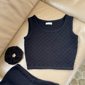 Lace knit top for summer, Merino wool crop top for women, Women tank top in lacy pointelle, Boho style clothing