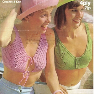 Woman's Mini tops- Bikini Cropped tops to Knit or Crochet in 4ply Fingering wool- Chest 32" -36"- Knitting-Crochet Pattern Download PDF