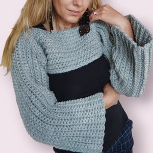 Crochet Cropped Bohemian Top Wool/Handcrafted Long Sleeve Shrug Bolero/Women's Knitted Short Sweater, Shoulders With Sleeves. Gift For Her!