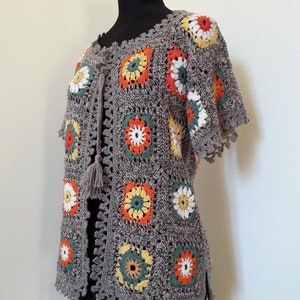 Handmade Crochet Wool Cardigan Vest with Granny Square Pattern - Made in Italy