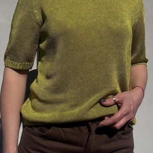 Handmade Italian Silk T-Shirt in Chartreuse Green Lightweight & Luxurious Knit Top for Women Summer blouse Breathable silk Silk tank top