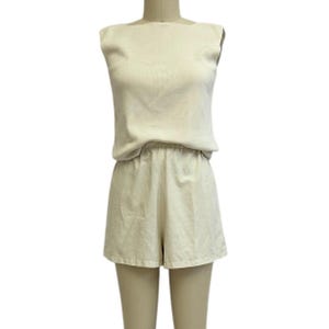 silk blend square neck tank y2k vintage minimalist cream knit top M