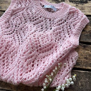 Openwork cotton handknit woman vest. Cotton openwork tank. Woman cotton tank. Bridal handknit sweater.